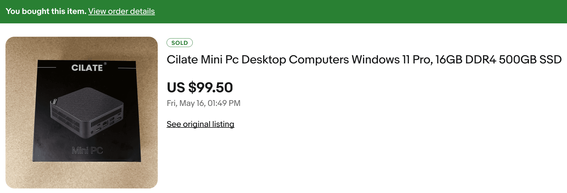 Ebay purchase screenshot